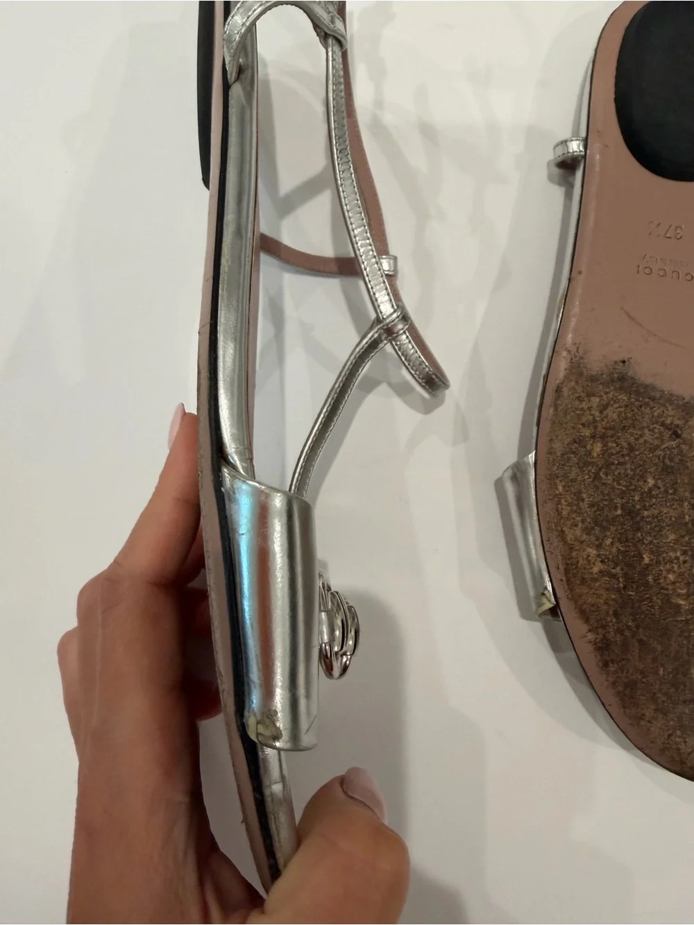 Gucci Silver Metallic Horsebit Strappy Sandals